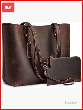 Genuine Leather Tote Set 3-in-1 Bucket Satchel Shoulder Bag